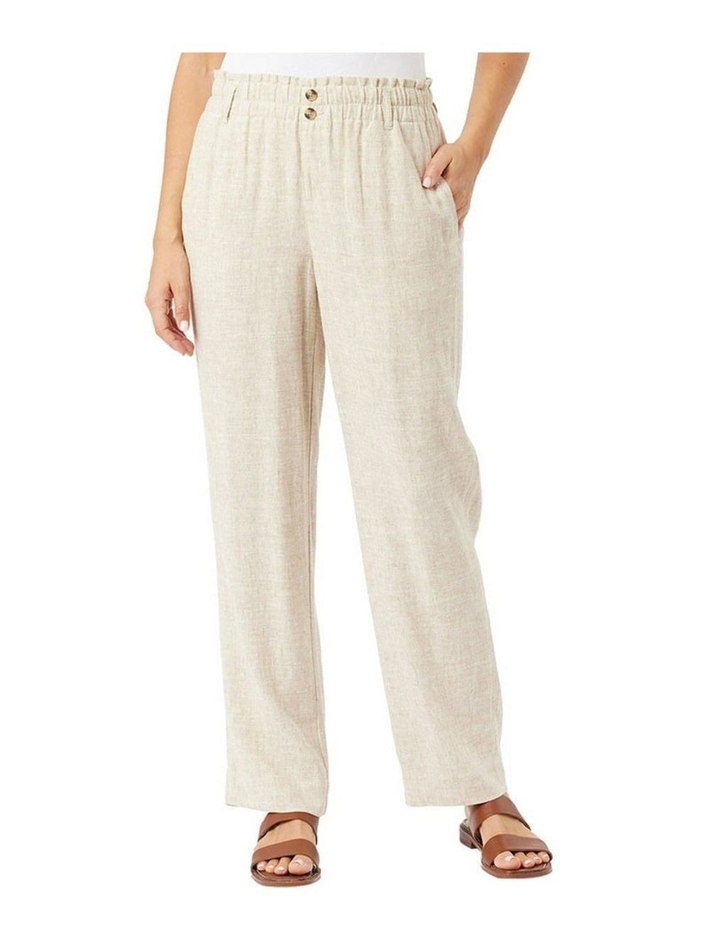 Briggs Paper bag Waistband Women's Beige Linen Blend Pull On Pant (S)